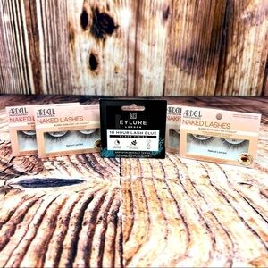 ARDELL Naked Lashes 421 (4 Pairs) and Eylure 18 Hour Lash Glue Black Finish New